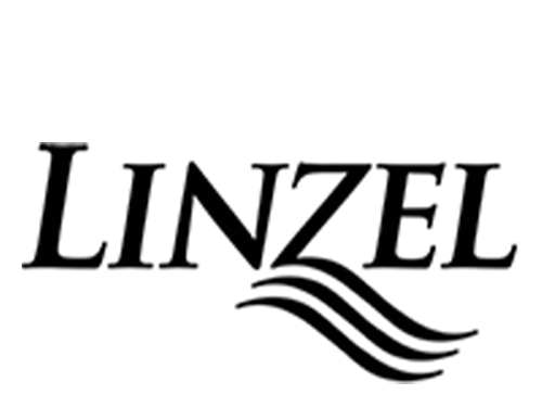 The image displays the word "LINZEL" in bold, uppercase black letters with three stylized waves beneath the text on a white background.