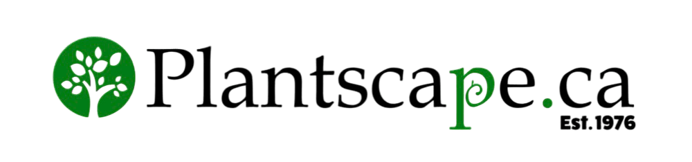 The image shows the logo for "Plantscape.ca" with a stylized tree inside a circle next to the text, and "Est. 1976" below it.