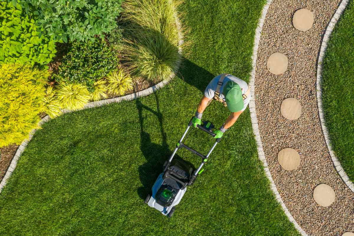 Plantscape crew performing regular lawn maintenance on a commercial property in Windsor